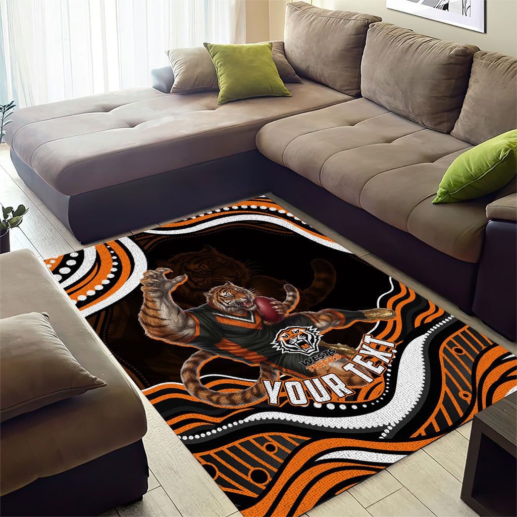 Personalized Wests Tigers Rugby Area Rug Aboriginal Dot Art - Dreamtime Rugby Mascot