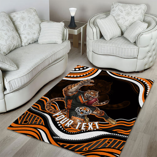 Personalized Wests Tigers Rugby Area Rug Aboriginal Dot Art - Dreamtime Rugby Mascot