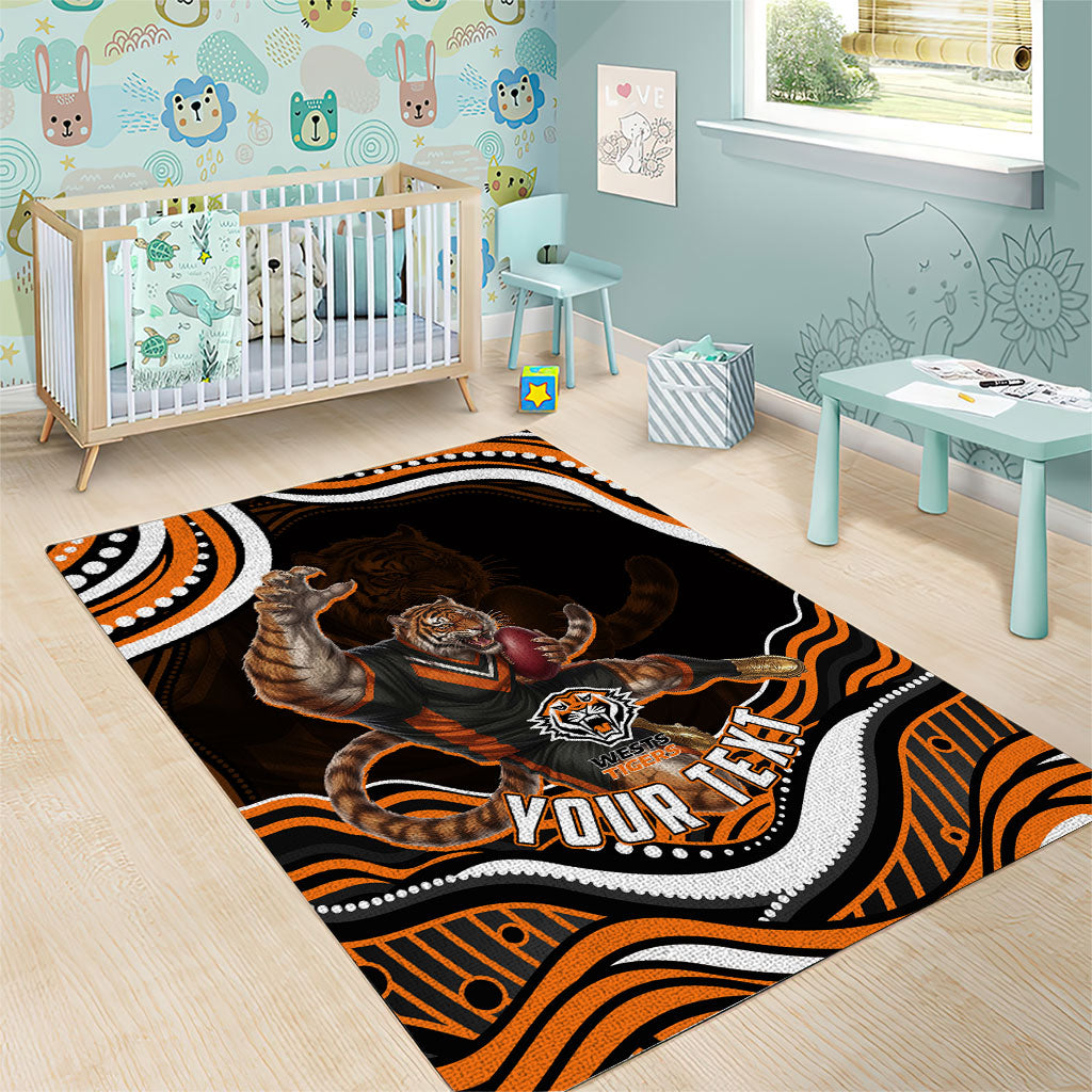 Personalized Wests Tigers Rugby Area Rug Aboriginal Dot Art - Dreamtime Rugby Mascot