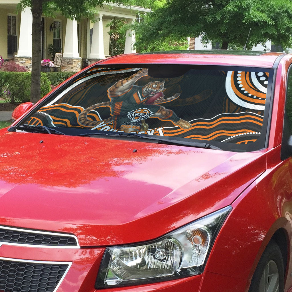 Personalized Wests Tigers Rugby Auto Sun Shade Aboriginal Dot Art - Dreamtime Rugby Mascot