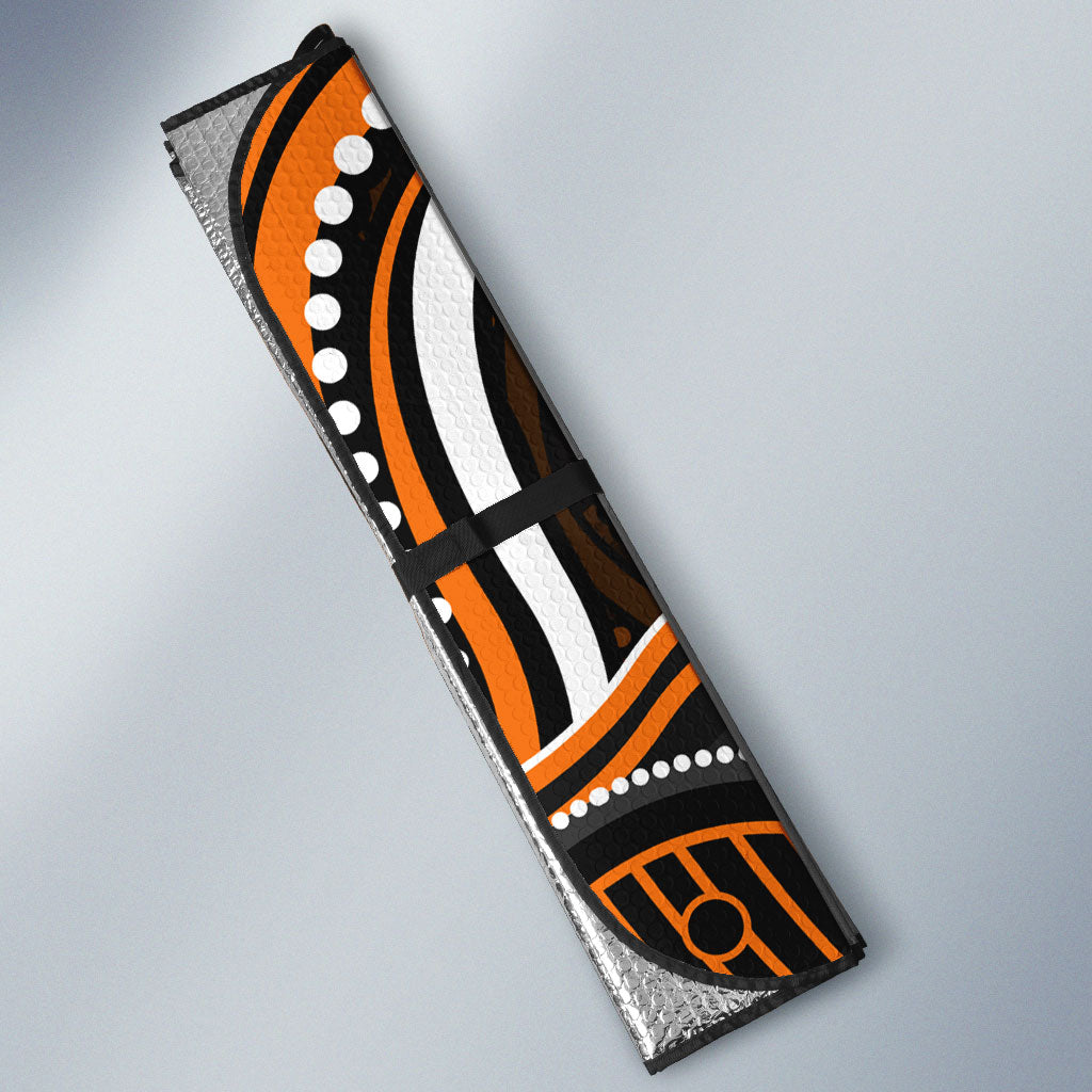 Personalized Wests Tigers Rugby Auto Sun Shade Aboriginal Dot Art - Dreamtime Rugby Mascot