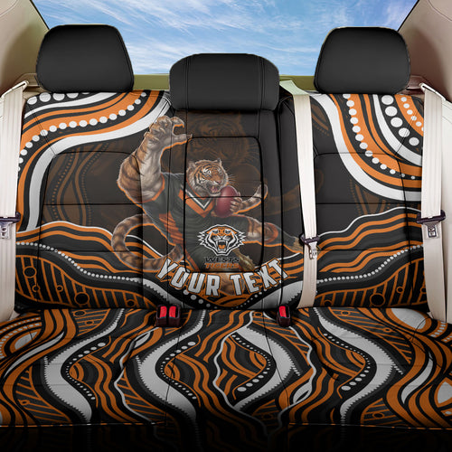 Personalized Wests Tigers Rugby Back Car Seat Cover Aboriginal Dot Art - Dreamtime Rugby Mascot