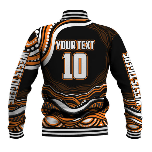 Personalized Wests Tigers Rugby Baseball Jacket Aboriginal Dot Art - Dreamtime Rugby Mascot
