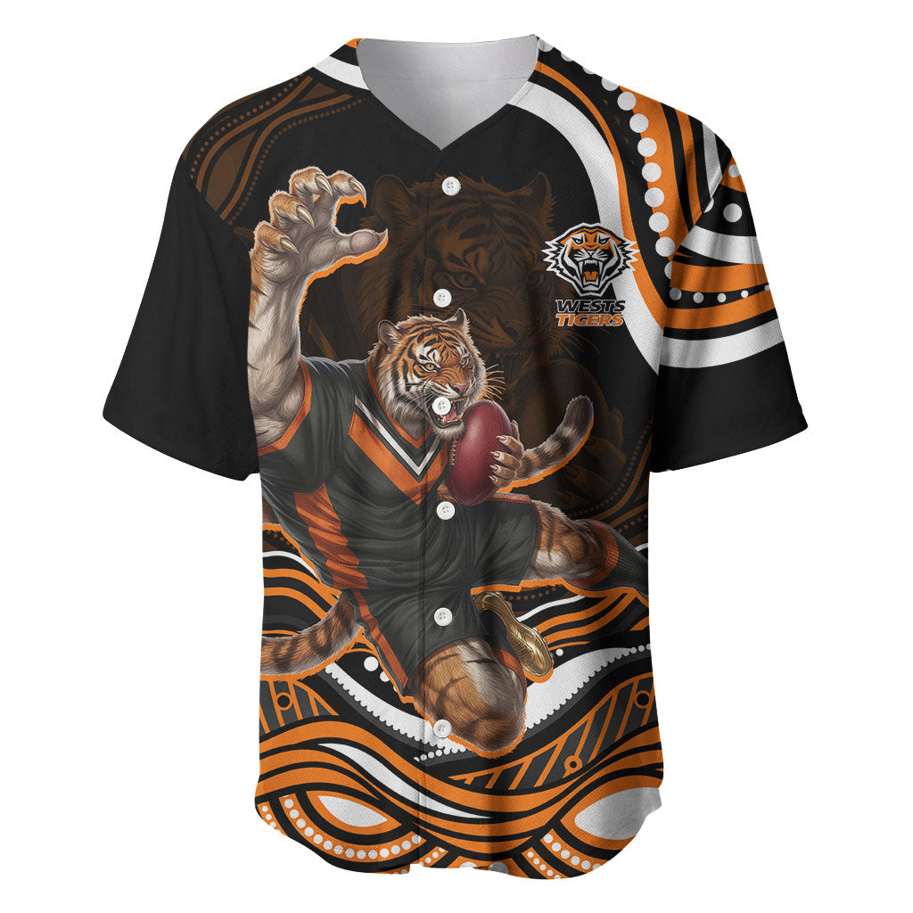 Personalized Wests Tigers Rugby Baseball Jersey Aboriginal Dot Art - Dreamtime Rugby Mascot