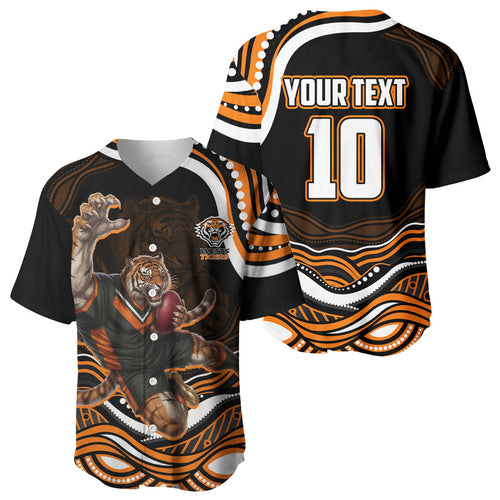 Personalized Wests Tigers Rugby Baseball Jersey Aboriginal Dot Art - Dreamtime Rugby Mascot