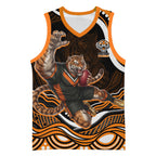 Personalized Wests Tigers Rugby Basketball Jersey Aboriginal Dot Art - Dreamtime Rugby Mascot