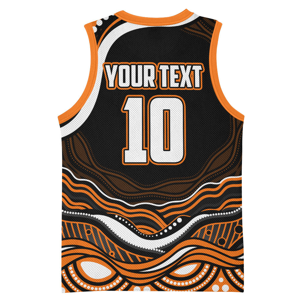 Personalized Wests Tigers Rugby Basketball Jersey Aboriginal Dot Art - Dreamtime Rugby Mascot
