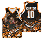 Personalized Wests Tigers Rugby Basketball Jersey Aboriginal Dot Art - Dreamtime Rugby Mascot
