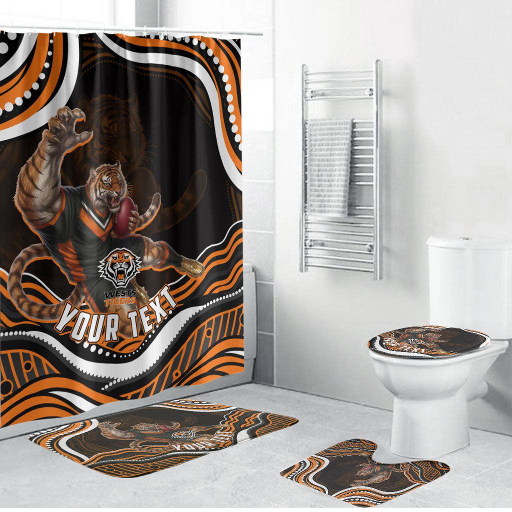 Personalized Wests Tigers Rugby Bathroom Set Aboriginal Dot Art - Dreamtime Rugby Mascot