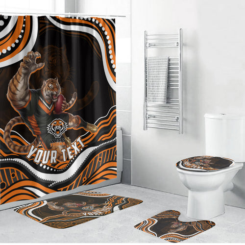 Personalized Wests Tigers Rugby Bathroom Set Aboriginal Dot Art - Dreamtime Rugby Mascot