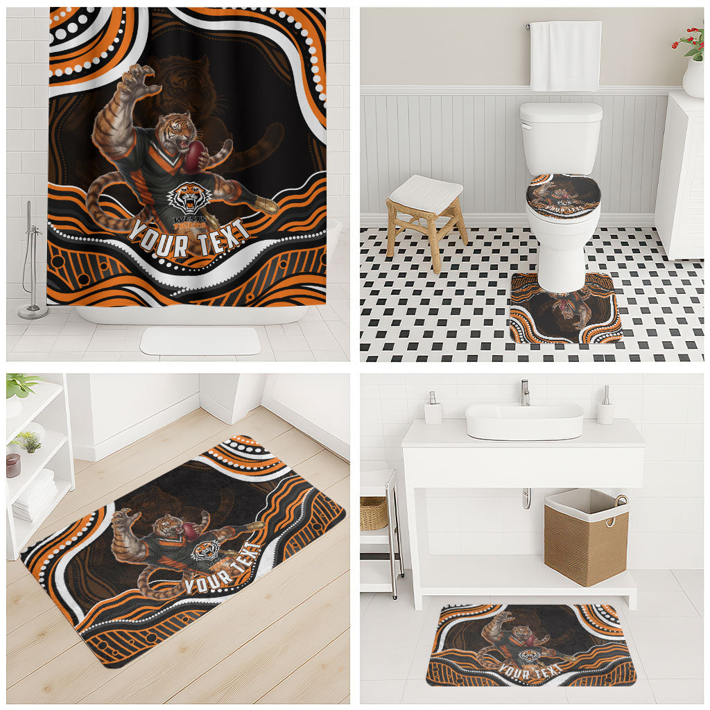 Personalized Wests Tigers Rugby Bathroom Set Aboriginal Dot Art - Dreamtime Rugby Mascot