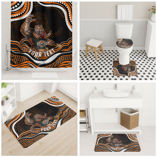 Personalized Wests Tigers Rugby Bathroom Set Aboriginal Dot Art - Dreamtime Rugby Mascot