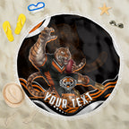 Personalized Wests Tigers Rugby Beach Blanket Aboriginal Dot Art - Dreamtime Rugby Mascot