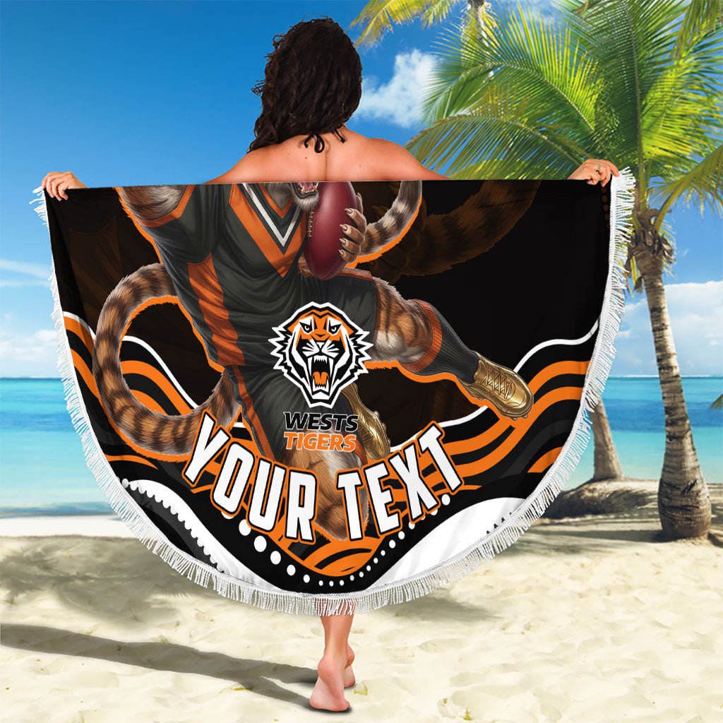 Personalized Wests Tigers Rugby Beach Blanket Aboriginal Dot Art - Dreamtime Rugby Mascot