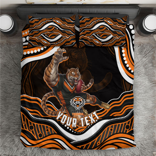 Personalized Wests Tigers Rugby Bedding Set Aboriginal Dot Art - Dreamtime Rugby Mascot