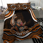 Personalized Wests Tigers Rugby Bedding Set Aboriginal Dot Art - Dreamtime Rugby Mascot
