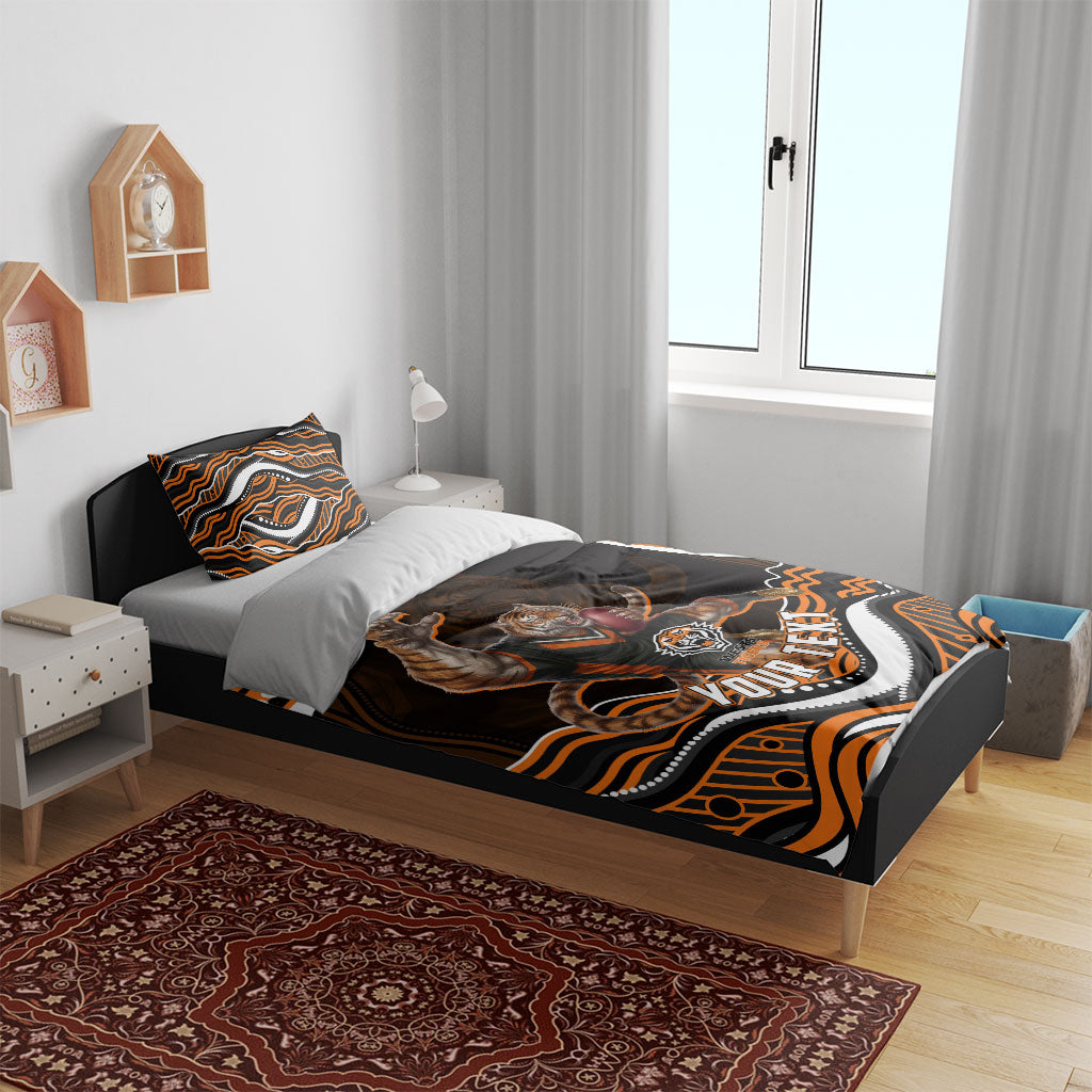Personalized Wests Tigers Rugby Bedding Set Aboriginal Dot Art - Dreamtime Rugby Mascot