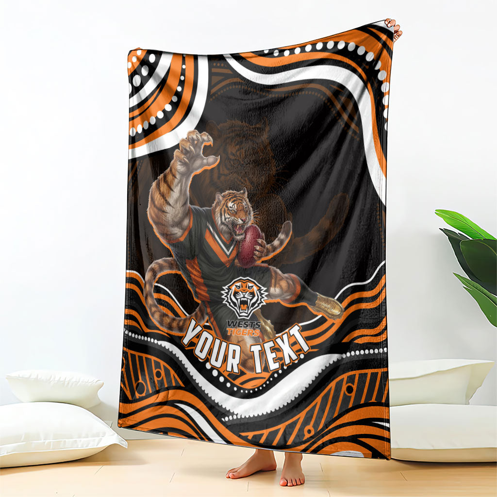 Personalized Wests Tigers Rugby Blanket Aboriginal Dot Art - Dreamtime Rugby Mascot