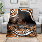 Personalized Wests Tigers Rugby Blanket Aboriginal Dot Art - Dreamtime Rugby Mascot