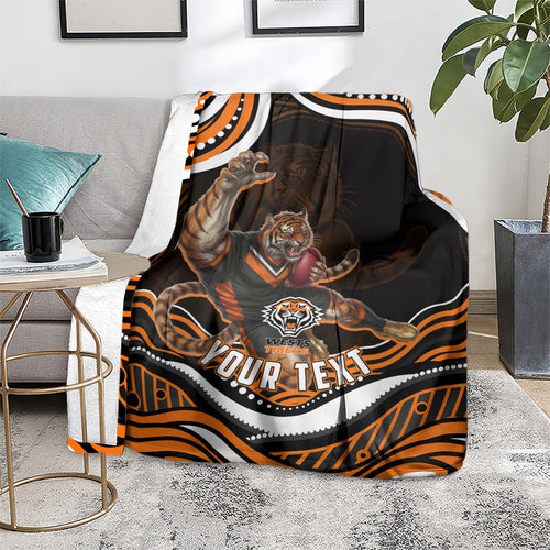 Personalized Wests Tigers Rugby Blanket Aboriginal Dot Art - Dreamtime Rugby Mascot