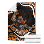 Personalized Wests Tigers Rugby Blanket Aboriginal Dot Art - Dreamtime Rugby Mascot