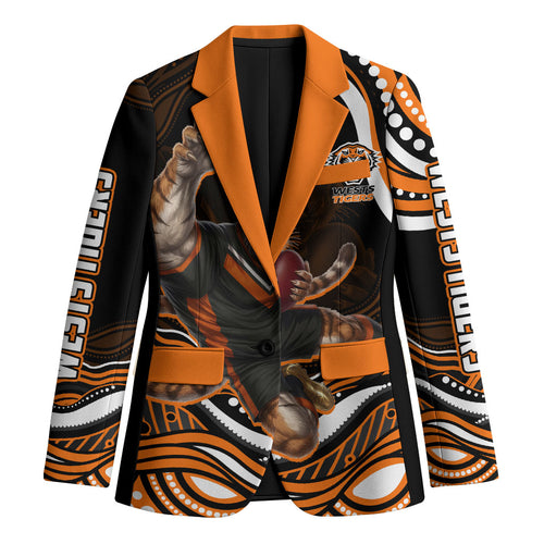 Personalized Wests Tigers Rugby Blazer Aboriginal Dot Art - Dreamtime Rugby Mascot