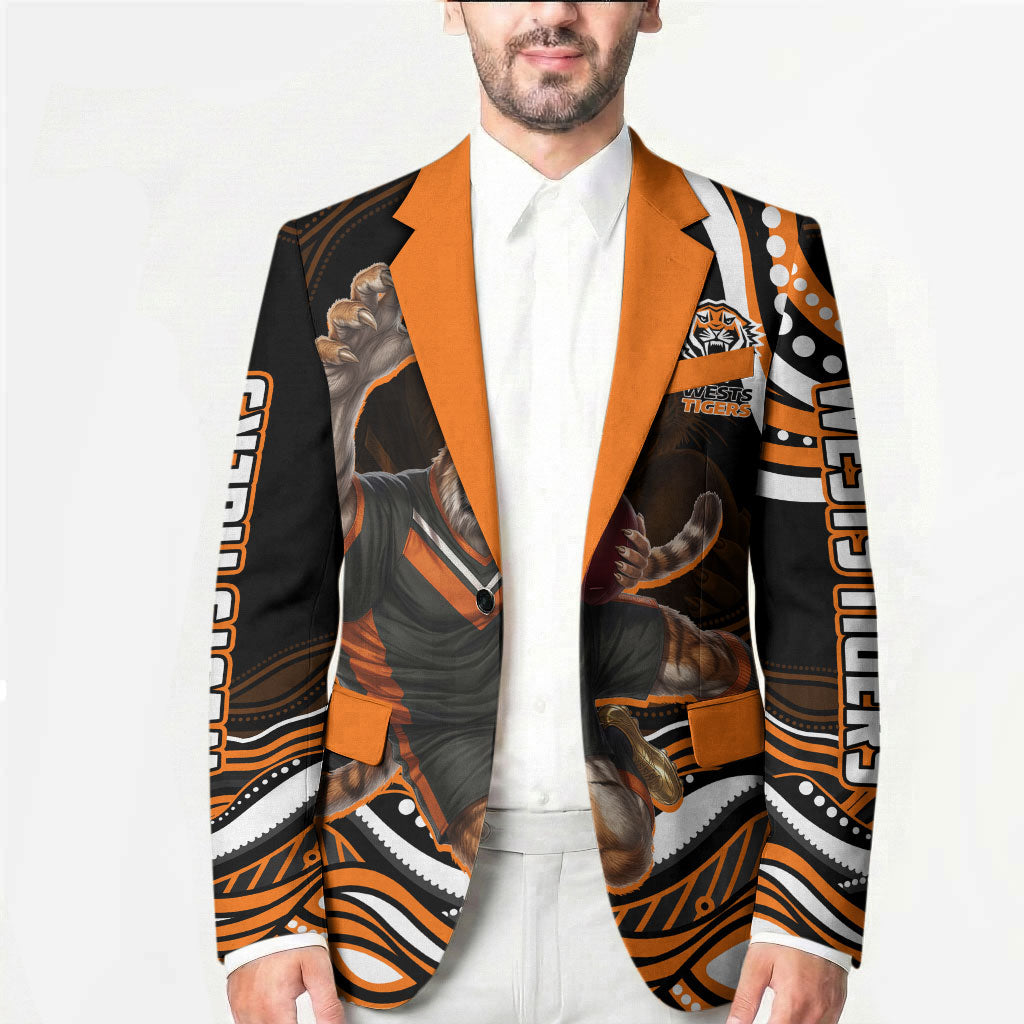 Personalized Wests Tigers Rugby Blazer Aboriginal Dot Art - Dreamtime Rugby Mascot