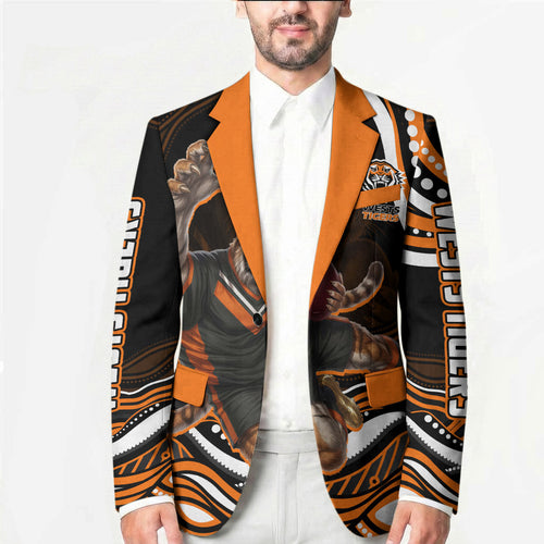 Personalized Wests Tigers Rugby Blazer Aboriginal Dot Art - Dreamtime Rugby Mascot