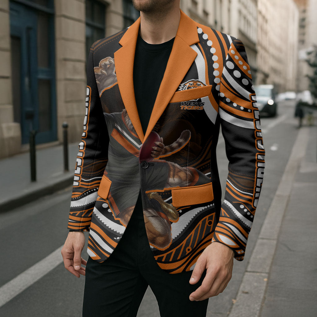 Personalized Wests Tigers Rugby Blazer Aboriginal Dot Art - Dreamtime Rugby Mascot
