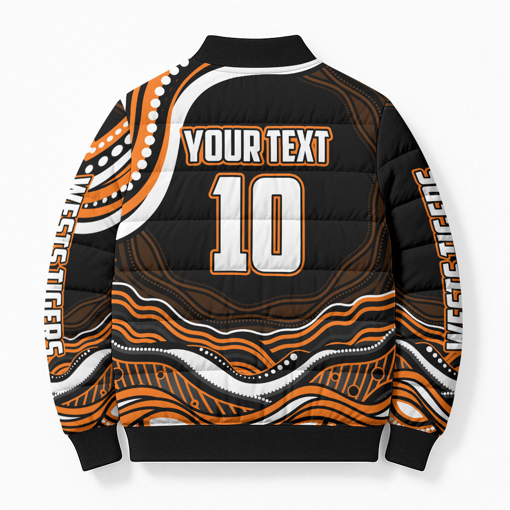 Personalized Wests Tigers Rugby Bomber Puffer Jacket Aboriginal Dot Art - Dreamtime Rugby Mascot