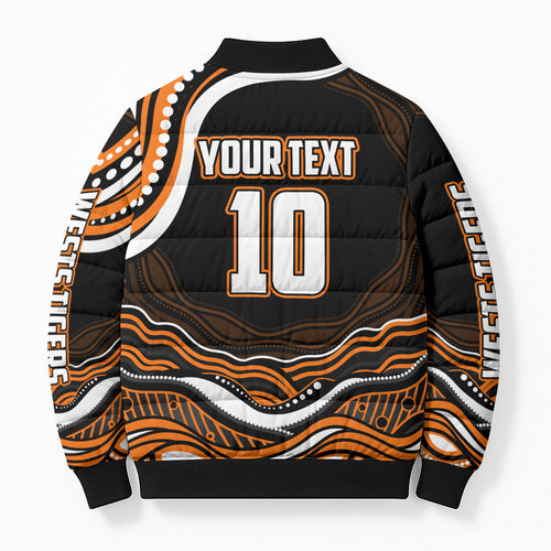 Personalized Wests Tigers Rugby Bomber Puffer Jacket Aboriginal Dot Art - Dreamtime Rugby Mascot
