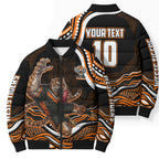 Personalized Wests Tigers Rugby Bomber Puffer Jacket Aboriginal Dot Art - Dreamtime Rugby Mascot