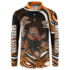 Personalized Wests Tigers Rugby Button Sweatshirt Aboriginal Dot Art - Dreamtime Rugby Mascot
