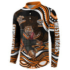 Personalized Wests Tigers Rugby Button Sweatshirt Aboriginal Dot Art - Dreamtime Rugby Mascot