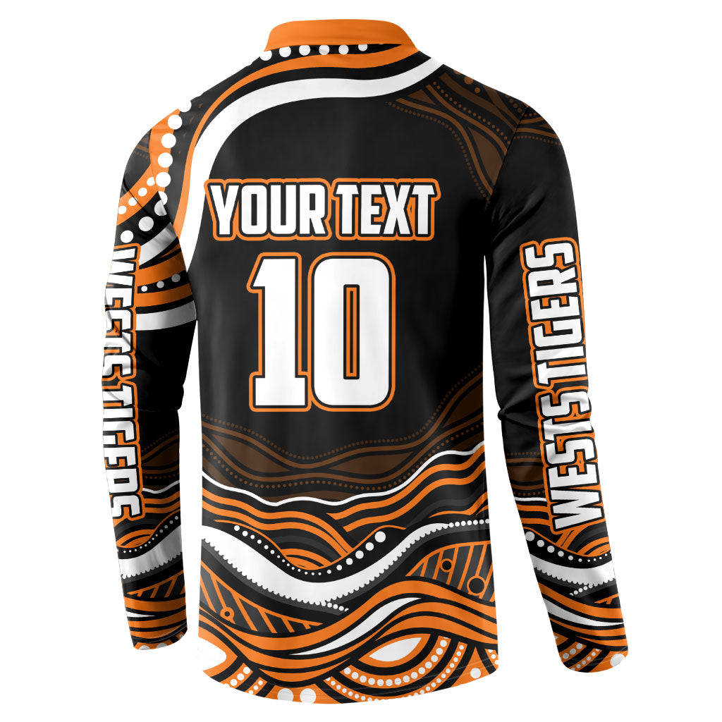 Personalized Wests Tigers Rugby Button Sweatshirt Aboriginal Dot Art - Dreamtime Rugby Mascot