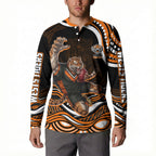 Personalized Wests Tigers Rugby Button Sweatshirt Aboriginal Dot Art - Dreamtime Rugby Mascot