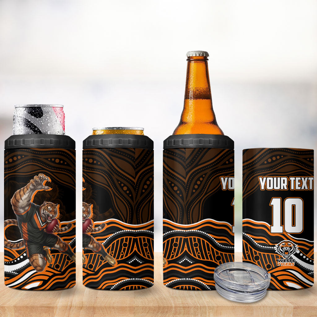 Personalized Wests Tigers Rugby 4 in 1 Can Cooler Tumbler Aboriginal Dot Art - Dreamtime Rugby Mascot