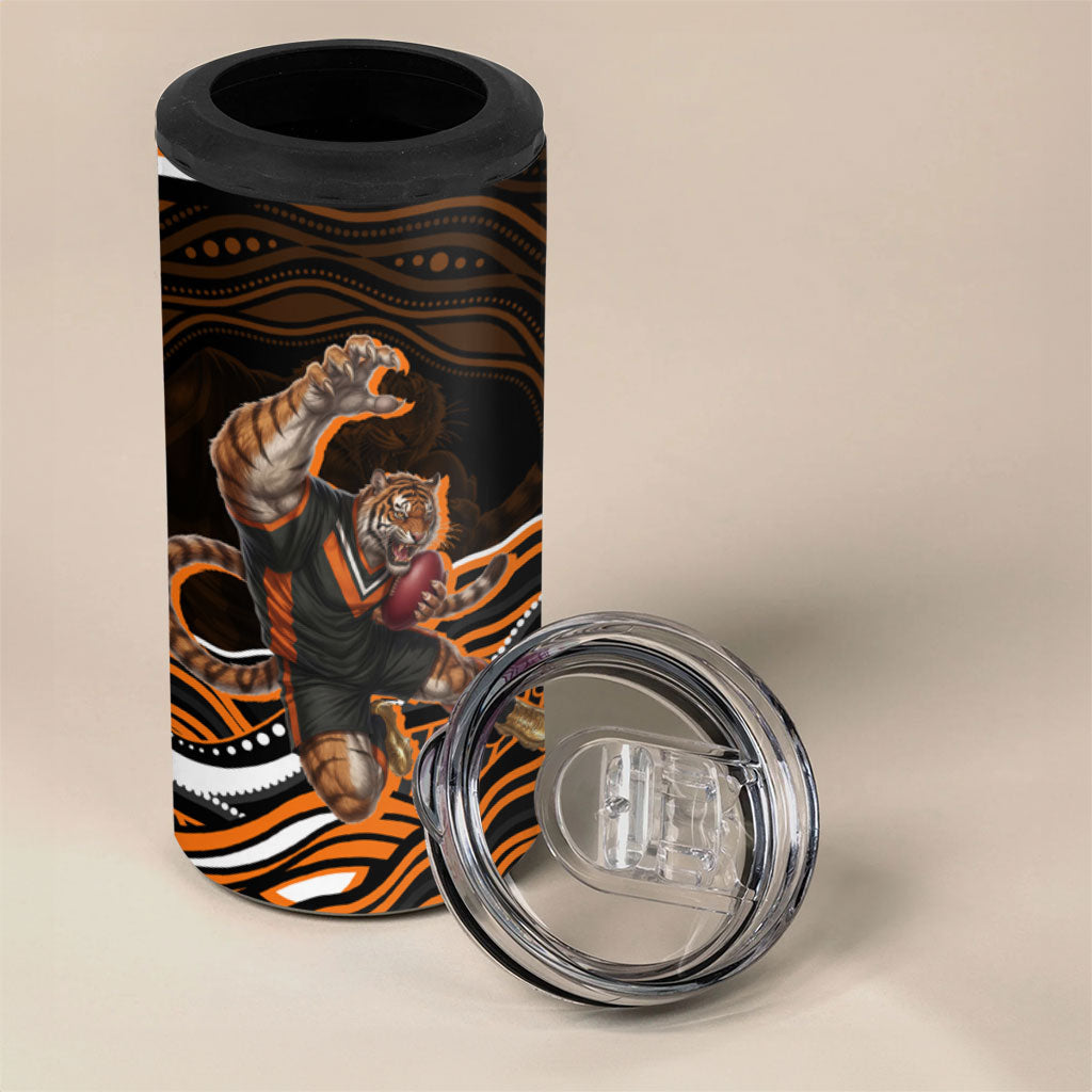 Personalized Wests Tigers Rugby 4 in 1 Can Cooler Tumbler Aboriginal Dot Art - Dreamtime Rugby Mascot