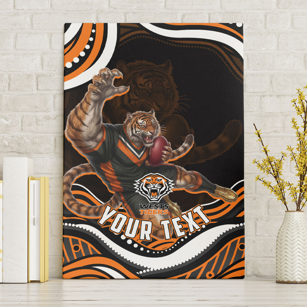 Personalized Wests Tigers Rugby Canvas Wall Art Aboriginal Dot Art - Dreamtime Rugby Mascot