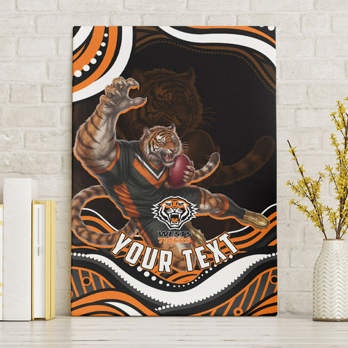Personalized Wests Tigers Rugby Canvas Wall Art Aboriginal Dot Art - Dreamtime Rugby Mascot