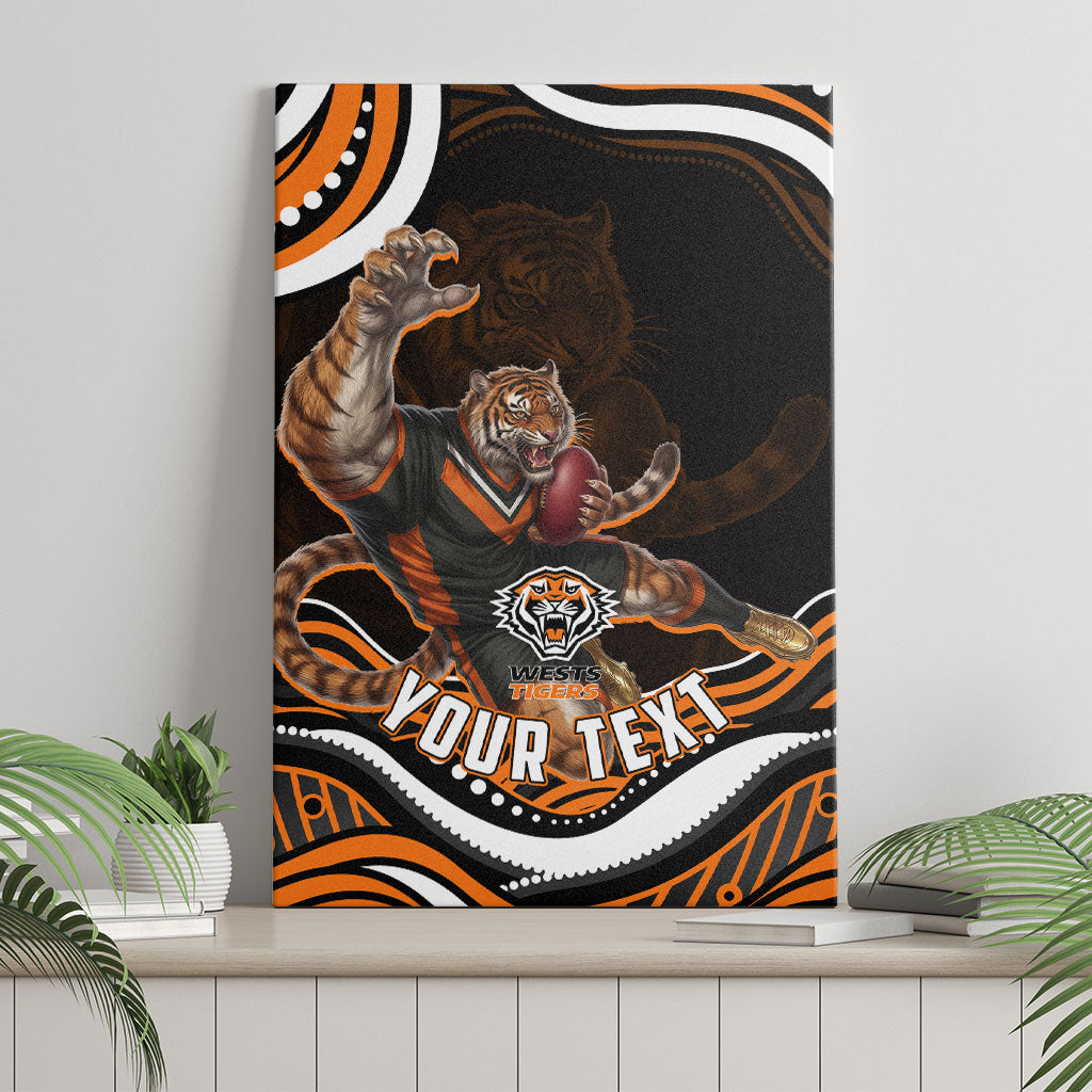 Personalized Wests Tigers Rugby Canvas Wall Art Aboriginal Dot Art - Dreamtime Rugby Mascot