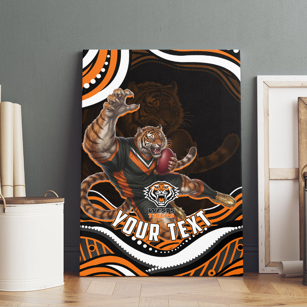 Personalized Wests Tigers Rugby Canvas Wall Art Aboriginal Dot Art - Dreamtime Rugby Mascot