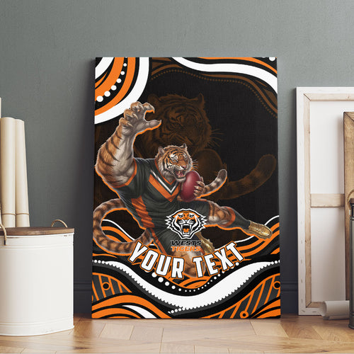 Personalized Wests Tigers Rugby Canvas Wall Art Aboriginal Dot Art - Dreamtime Rugby Mascot