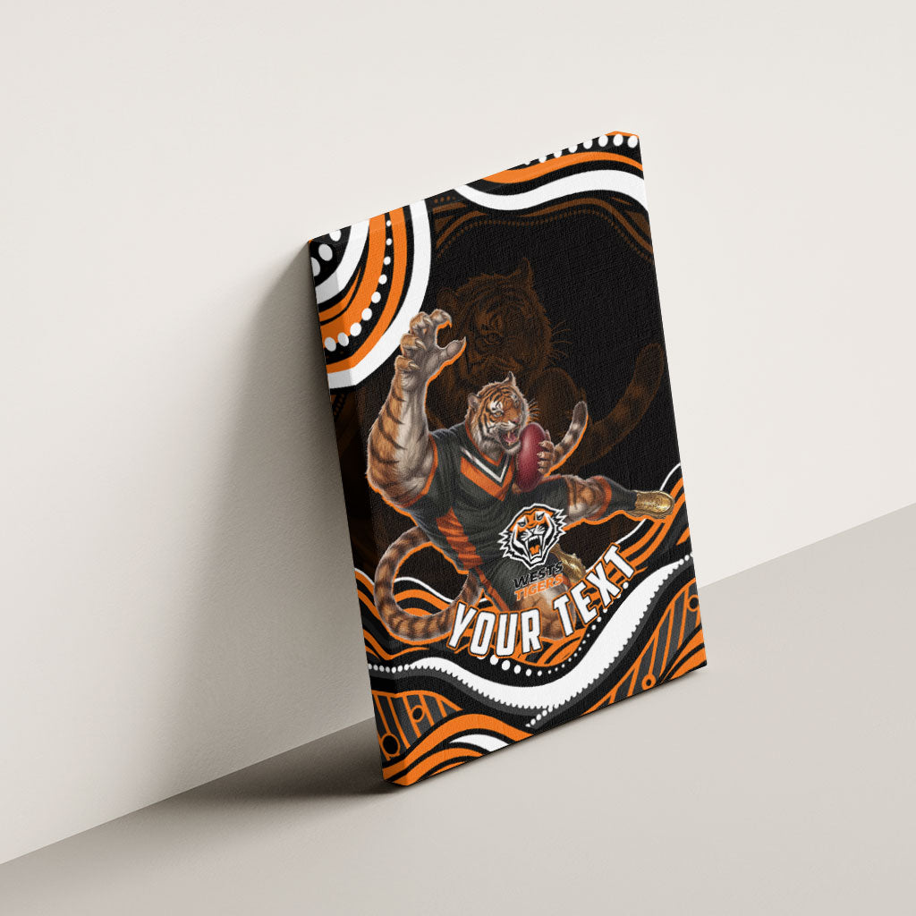 Personalized Wests Tigers Rugby Canvas Wall Art Aboriginal Dot Art - Dreamtime Rugby Mascot