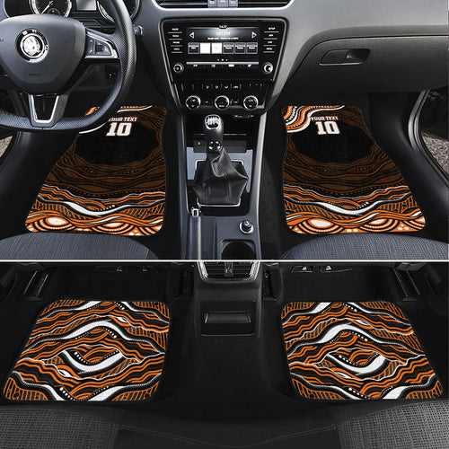 Personalized Wests Tigers Rugby Car Mats Aboriginal Dot Art - Dreamtime Rugby Mascot