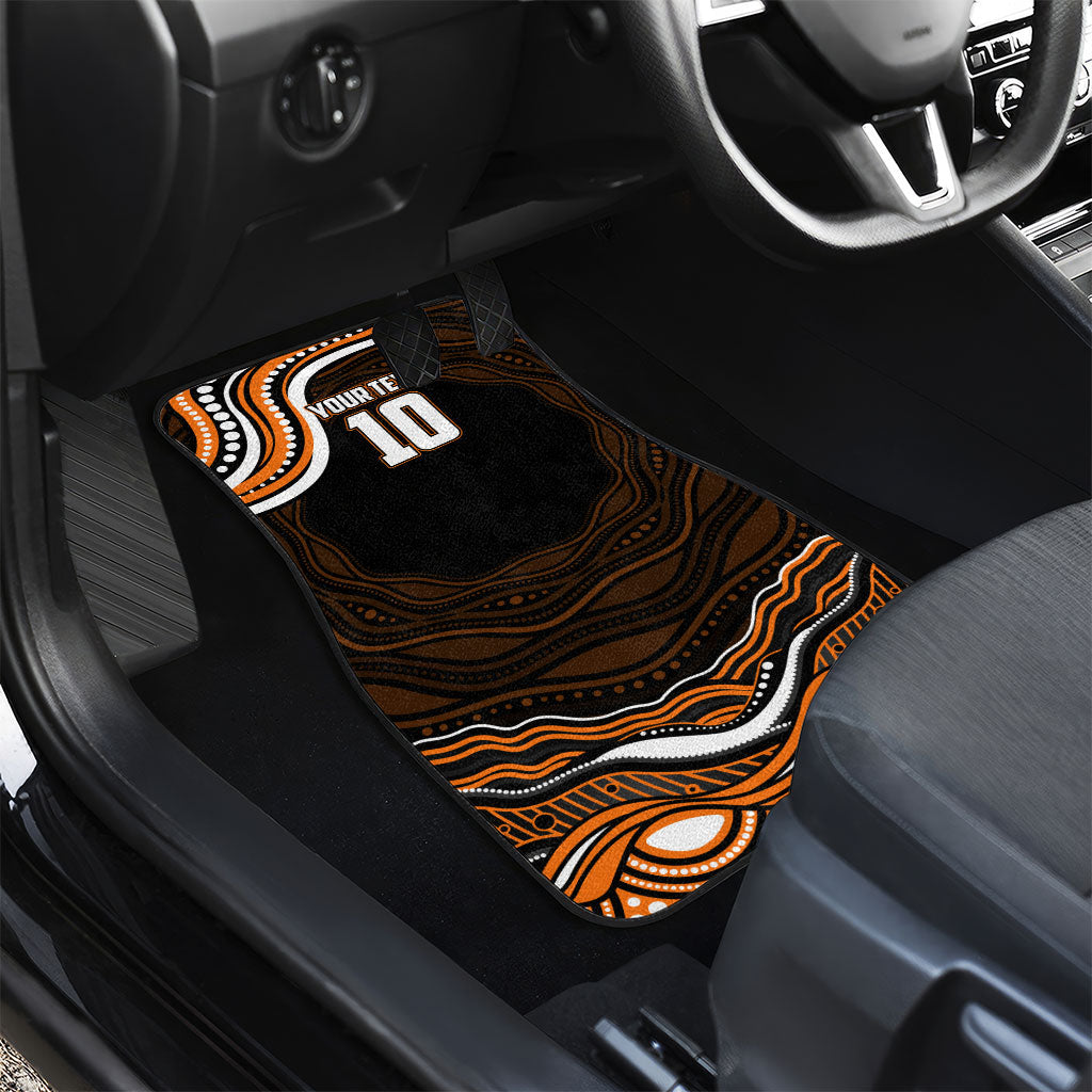 Personalized Wests Tigers Rugby Car Mats Aboriginal Dot Art - Dreamtime Rugby Mascot