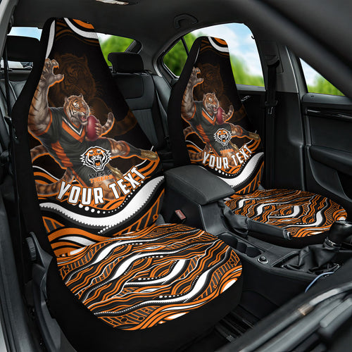 Personalized Wests Tigers Rugby Car Seat Cover Aboriginal Dot Art - Dreamtime Rugby Mascot