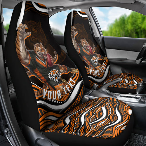 Personalized Wests Tigers Rugby Car Seat Cover Aboriginal Dot Art - Dreamtime Rugby Mascot