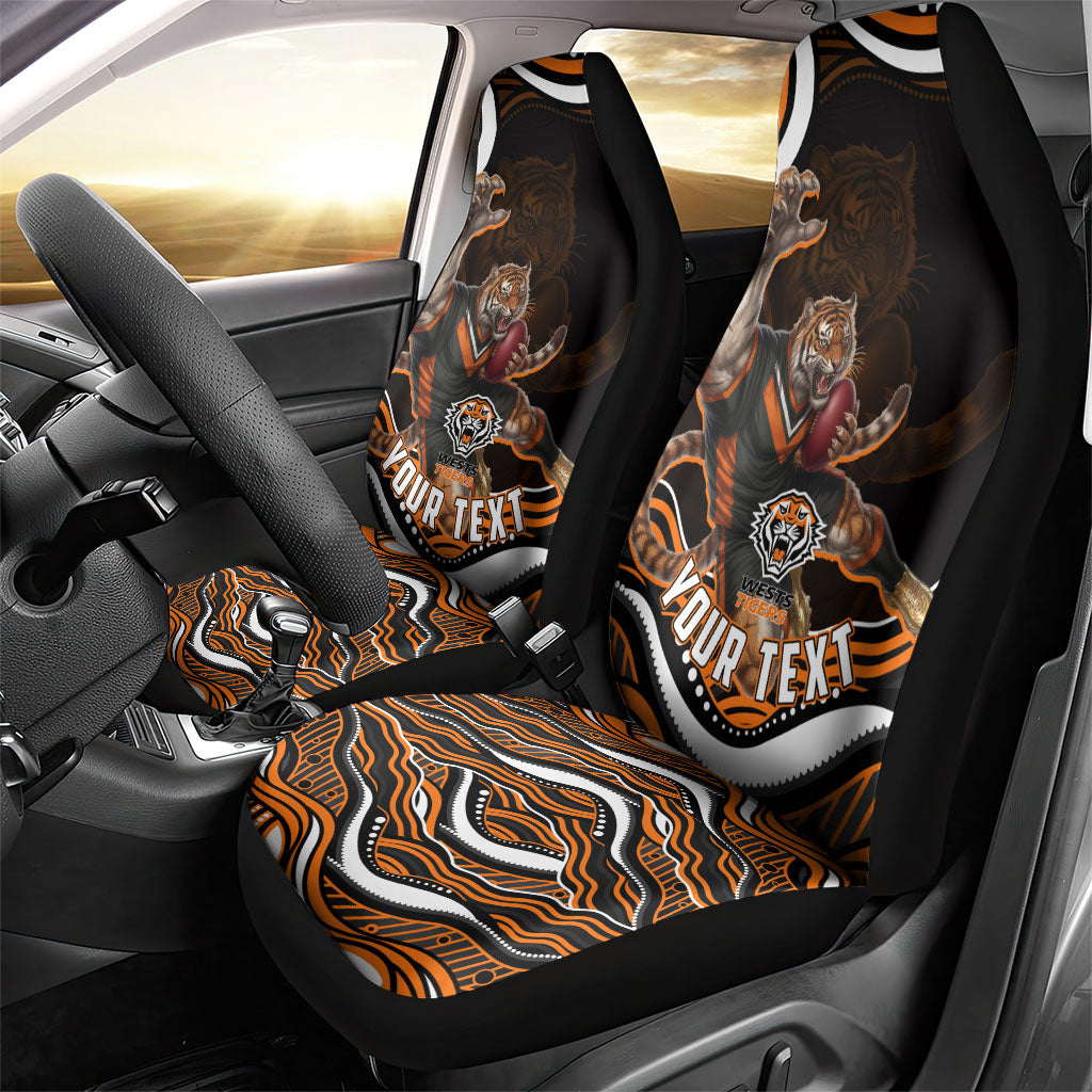 Personalized Wests Tigers Rugby Car Seat Cover Aboriginal Dot Art - Dreamtime Rugby Mascot