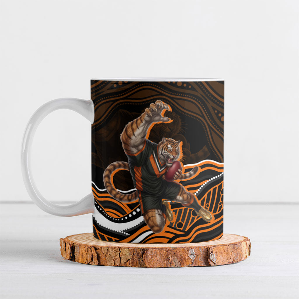 Personalized Wests Tigers Rugby Ceramic Mug Aboriginal Dot Art - Dreamtime Rugby Mascot
